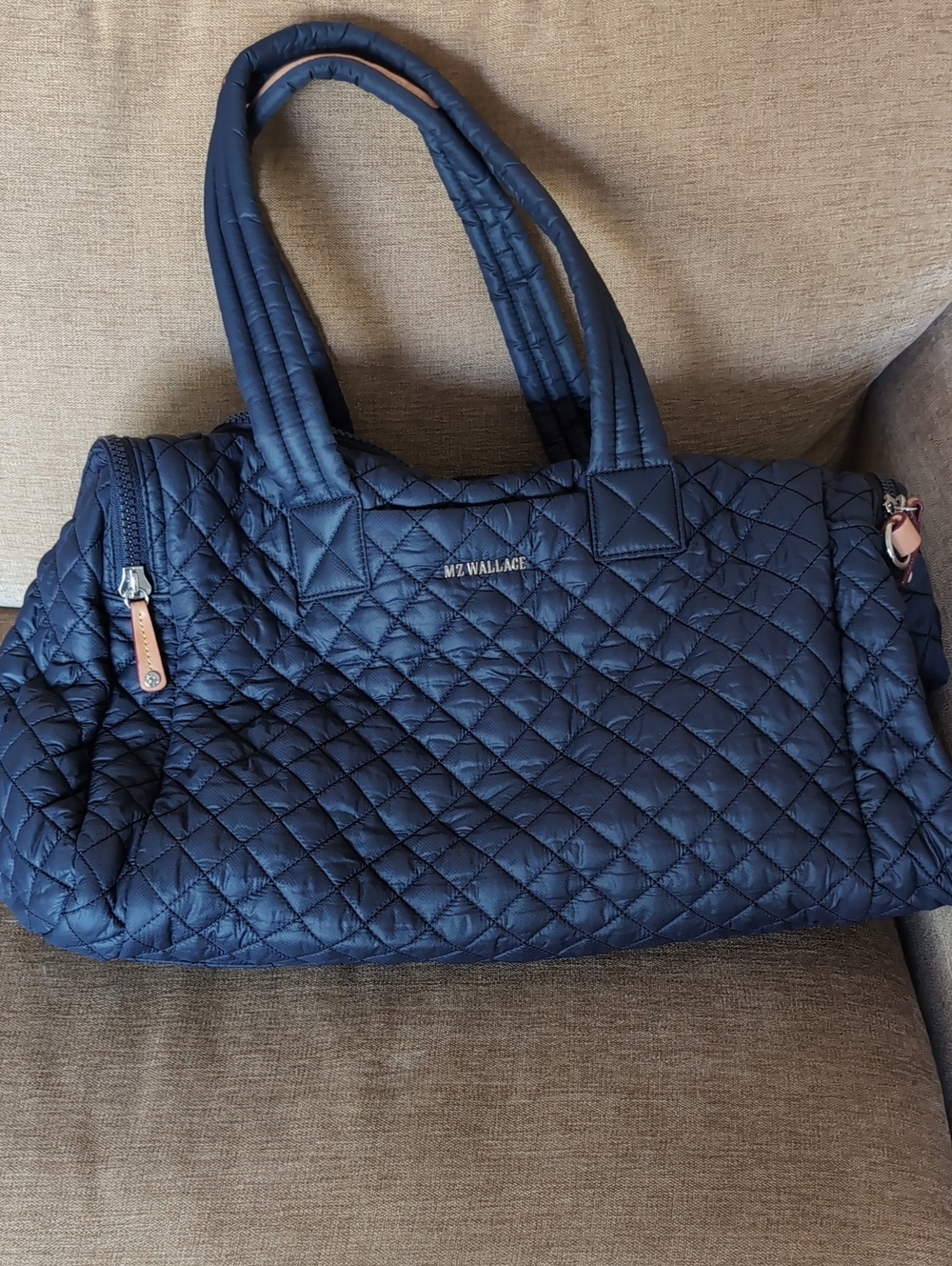 MZ Wallace Quilted Dark Blue Navy Travel Duffle Light Weight